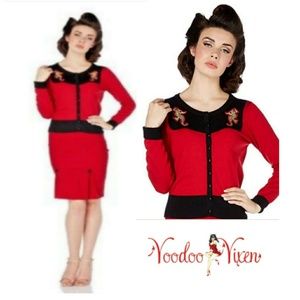 Voodoo Vixen~Red Nautical Seahorse Cardigan Sweate